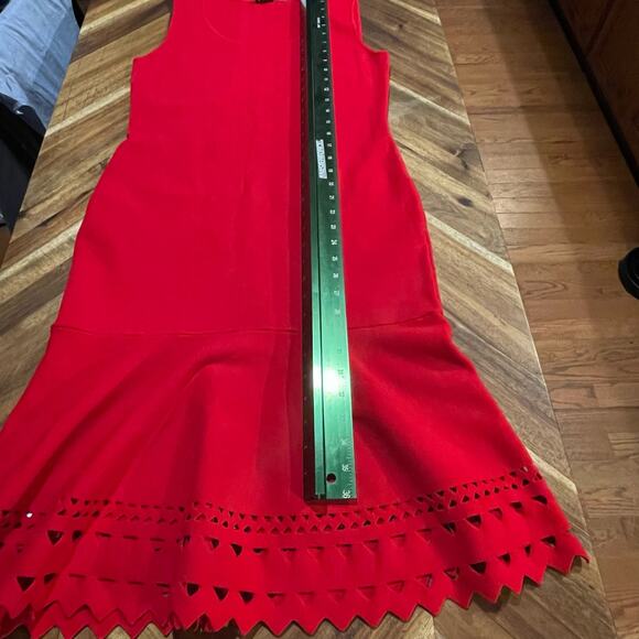 Ann Taylor Sweater Dress Red Fitted Knit‎ Lace Cut Out Midi Sleeveless Stretch S - Picture 7 of 10